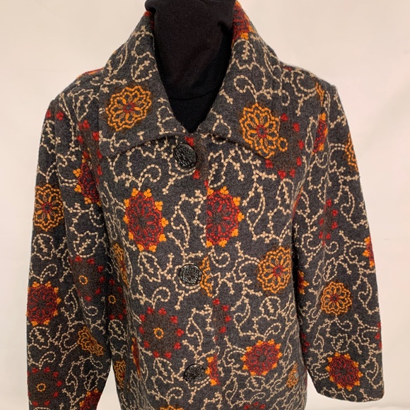 Geiger Austrian Mid-Length Embroidered Car Coat .100% Wool. Size L / European 45 - Picture 1 of 11